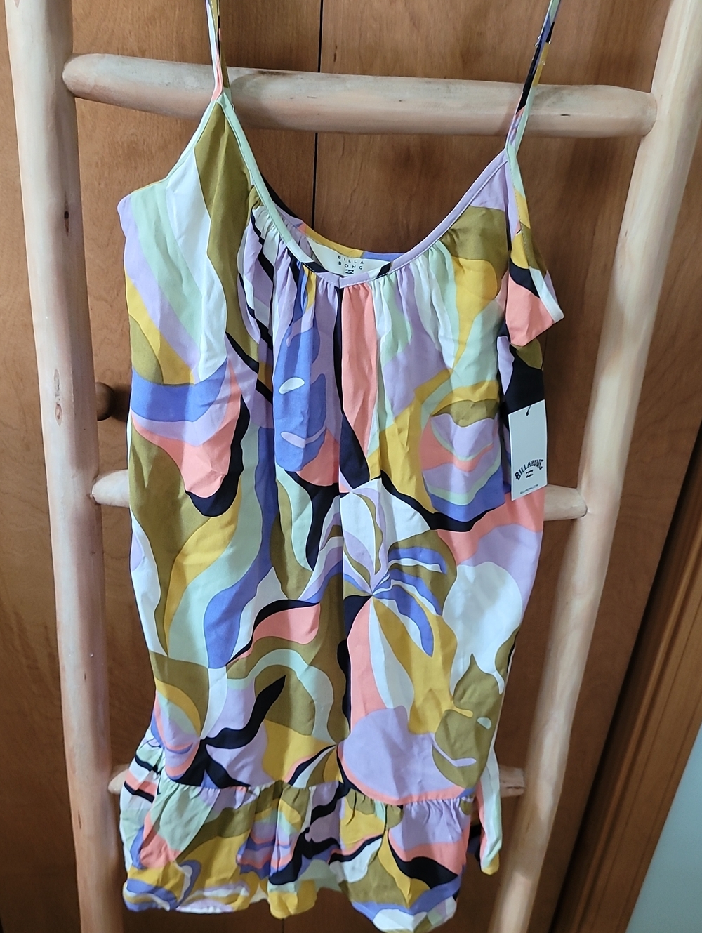 Billabong Black,Green, and Coral Slip Dress with Multicolor Print